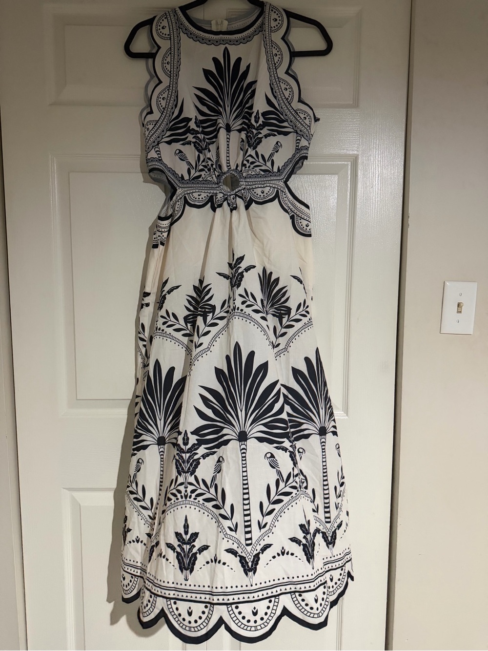 Commense Ivory Midi Dress with Black Botanical Print